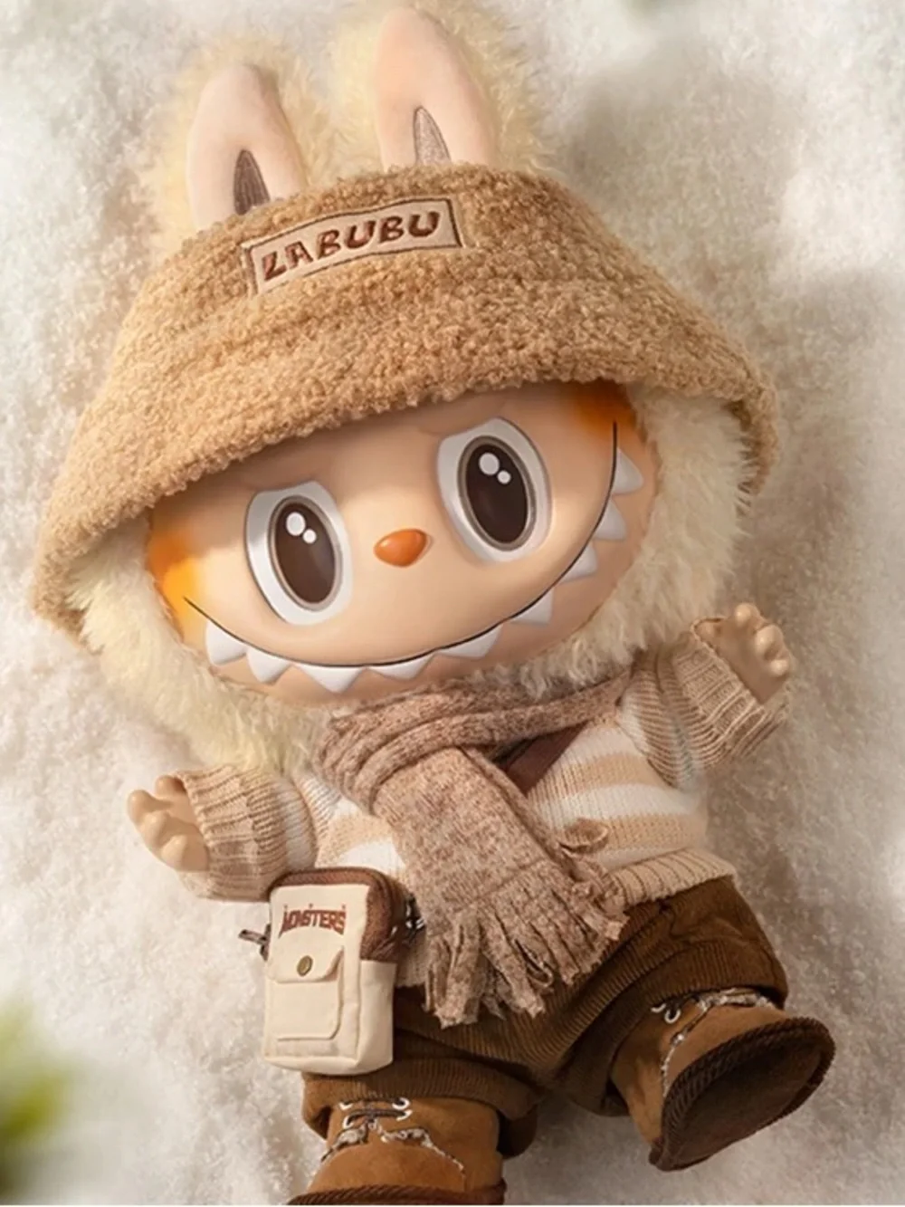 POP MART Labubu Plush Figure in Beige & Brown Outfit